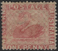 WESTERN AUSTRALIA 1861. 1d. ROSE, UNUSED, NO GUM. PERF 14.  SG. 38.       (D674)