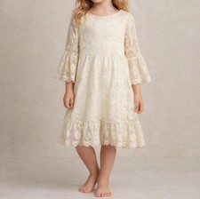 Rare Editions Girls Boho Lace Dress 4-6 Ivory Ruffle Bells Sleeve Prairie Formal