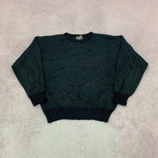 Vintage abstract knitted jumper Patterned Grandad chunky knit sweater Men's L