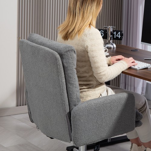 HOMCOM Upholstered Desk Chair with Height Adjustable, Grey - Picture 8 of 11