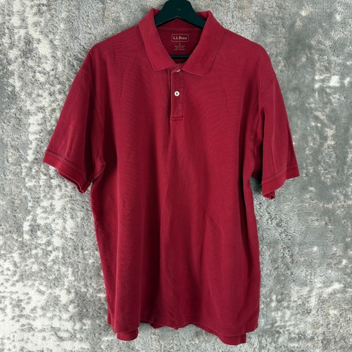 LL Bean Size L Minimalist Casual Polo Shirt Red Short Sleeve Button Cotton - 第 1/8 張圖片
