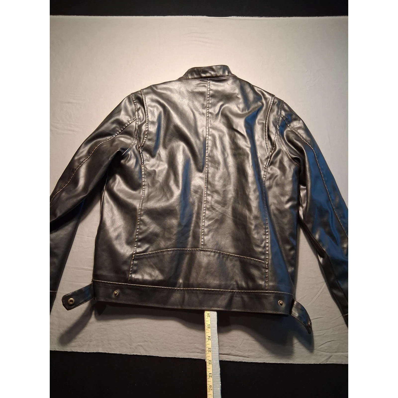 Guess Jacket Mens L Dark Brown Leather Cafe Racer Sherpa Lined Full Zip - product detail image 9
