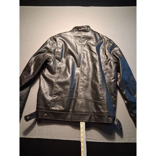Guess Jacket Mens L Dark Brown Leather Cafe Racer Sherpa Lined Full Zip image 9