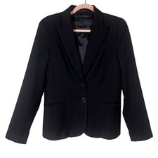 Theory Black Wool Metallic Pinstripe Blazer Jacket 10 Chic Office Dark Academia