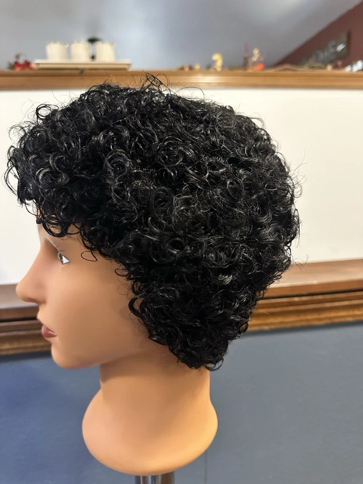 Black Curly Human Pixie Wig - Image 2 of 4