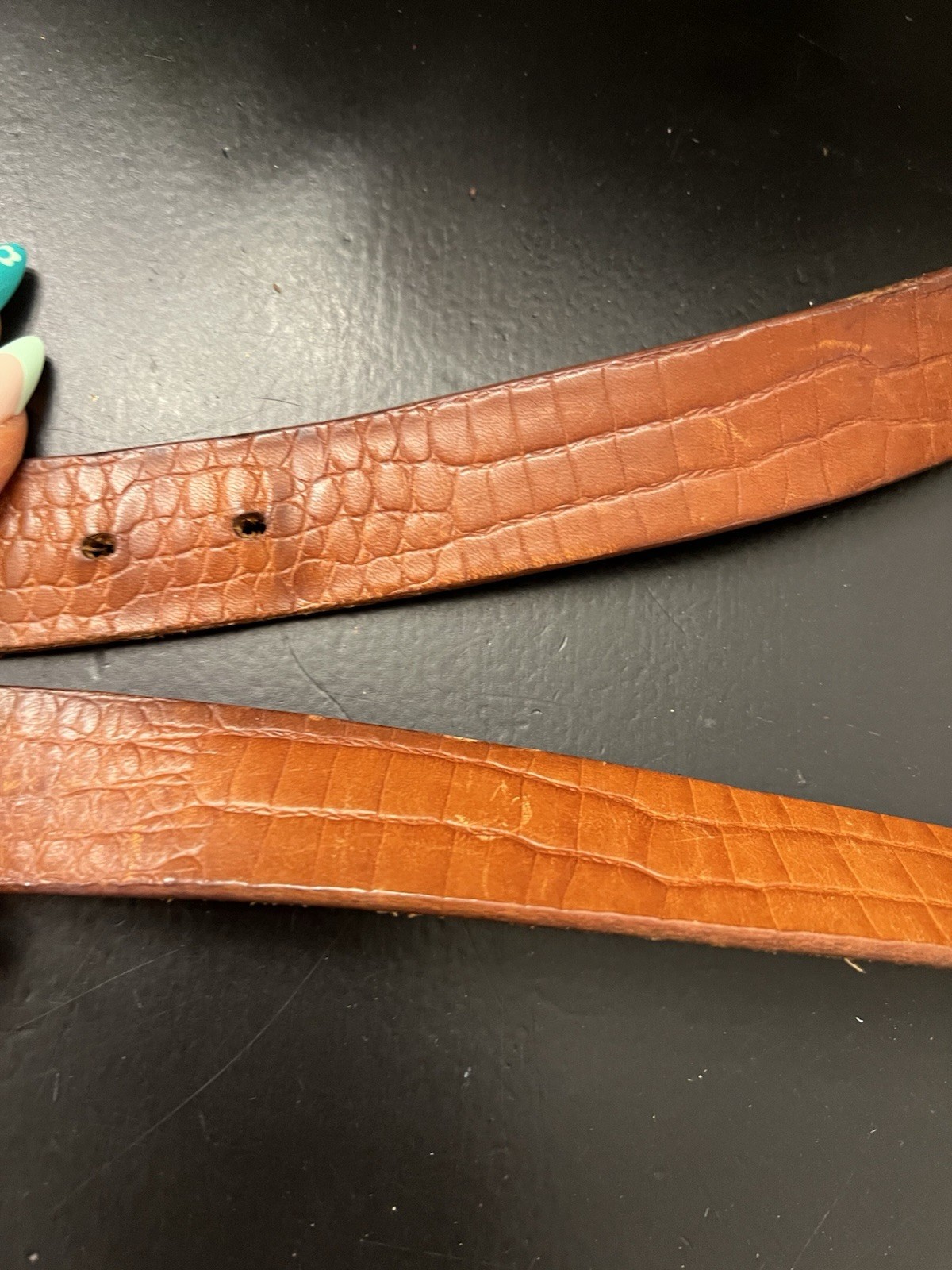 Vintage Tan Leather Alligator Pattern Silver Tone… - image 6