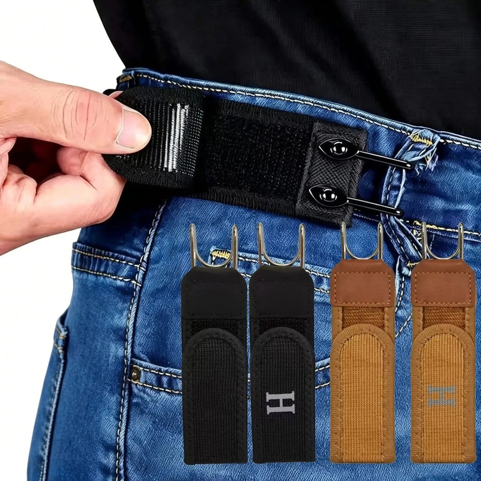 2 Pack No Buckle Elastic Belt Hook Adjustable Invisible Waist Strap Unisex