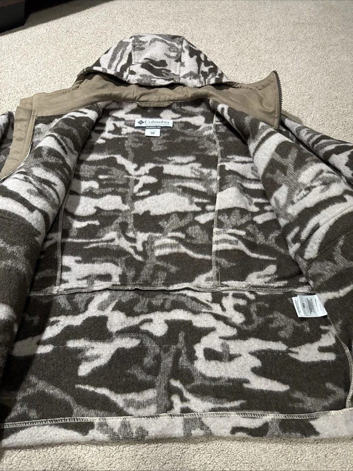 Columbia Monarch Pass Gallatin Wool Blend Hooded Jacket Outfitter Snow Camo Lrg - Image 3 of 4