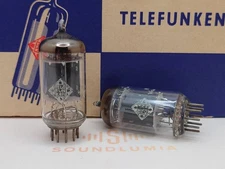 2x Telefunken ECC83 Ribbed Plates ◇ Bottom -Small logo- W. Germany 1960 - Strong