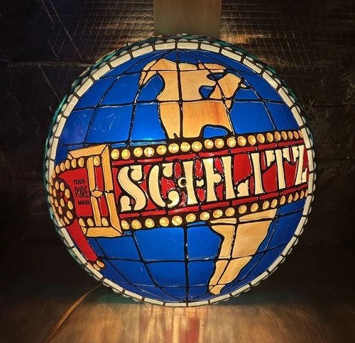 Vintage 1970s Schlitz Beer Stained Glass Looking Hanging Globe Dome Light