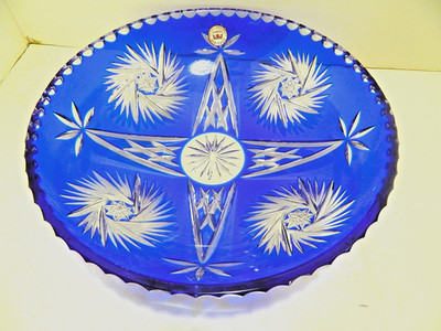 BOHEMIA  CRYSTAL  BOWL , COBALT BLUE , 11'' ROUND , NIB -Read for Special