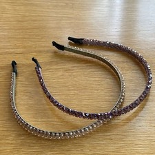 nwot pair of crystal headbands gold and purple sparkling hair bands