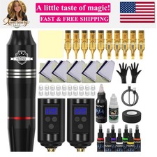 2 Batteries Wireless Tattoo Pen Machine Kit Complete for Beginners Recharge...