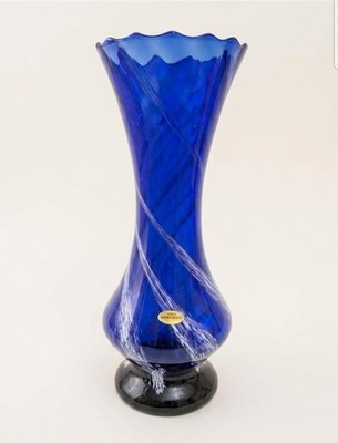Glasvase   Echt Handarbeit   Weißer Fadendekor / Swirl / Vintage 