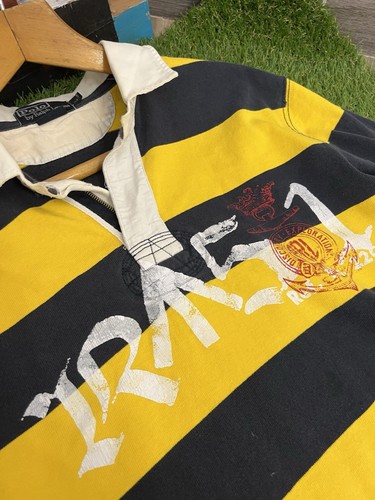 Vintage Polo Ralph Lauren Shirt Erwachsene L Rugby gestreift Langarm Wappen bedruckt - Bild 7 von 10