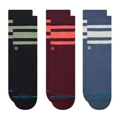 STANCE Youth 3-Pack Boyd Mid Crew Socks sz L Large (3Y-5.5Y) Black Red Blue