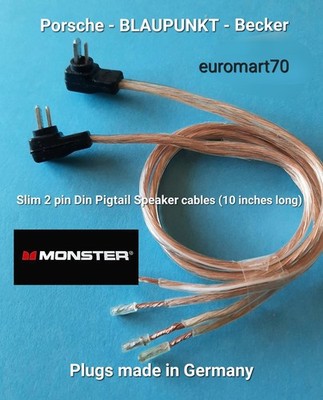 Porsche Small Width 2 pin Din Speaker Plugs with 10'' Wire German made Plugs