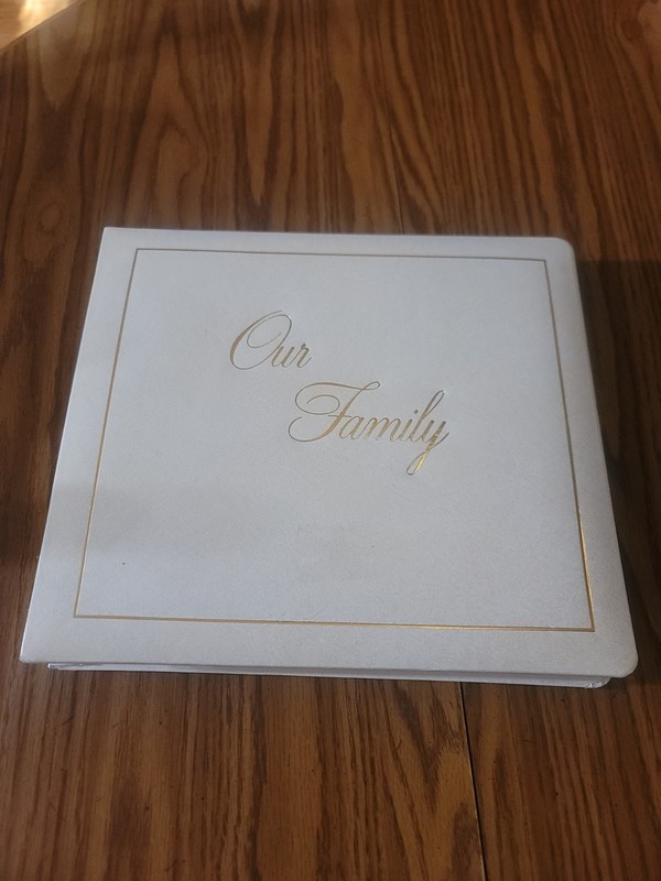 Vintage Our Family Photo Leather Album, approximately 12" x 14" x 3"
