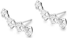 S925 Sterling Silver Puppy Dog Cat Pet Paw Print Cuff Stud Earrings for...