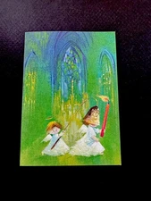 1 VTG NOS Norcross Xmas Greeting Card Angel Protecting Friends Hair From Candle