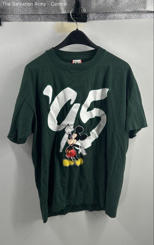 Disney Designs Mens Green Mickey Mouse Crew Neck Pullover T-Shirt Size L/XL