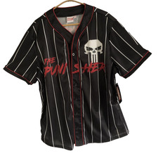 Marvel The Punisher Baseball Jersey Men's Large (L) Black Short Sleeve Shirt NWT