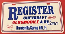 Register Chevrolet Oldsmobile RV License Plate Brooksville Spring Hill PLASTIC