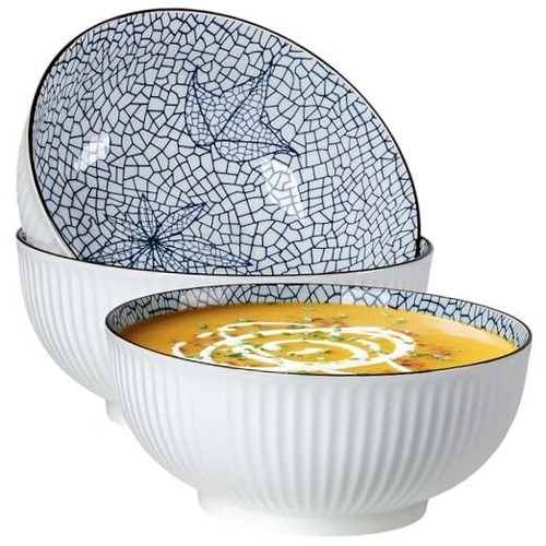 60 oz Large Soup Bowl, Pho Bowls, Japanese Ramen Bowls Set of 3, 8 in Blue
