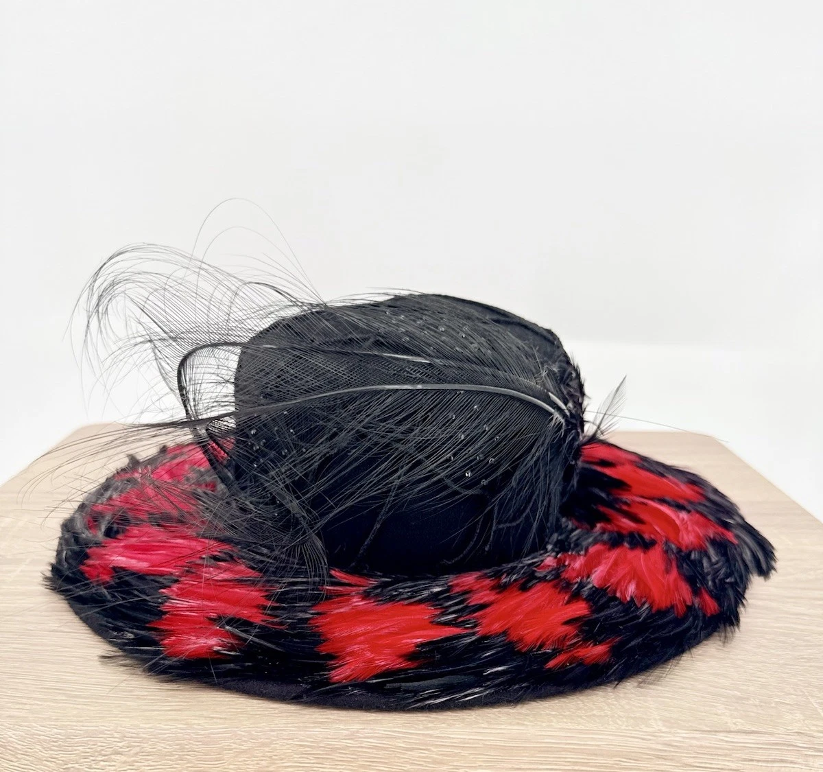 Mr John Vintage Black Red Feather Hat Races Opening Day Derby Fascinator 1960s Vintage Mr John main image 2