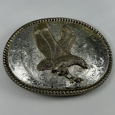 LARGE Western Metal Flying Hunting Eagle Oval belt buckle W Made in USA 3D