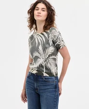 GUESS Women's Top Sz L Sequin Printed Short-Sleeve Sweater