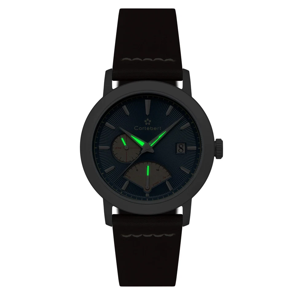 Cortebert Rodez retrógrado doble tiempo azul/cuero genuino | esfera azul Foto 4 de 4