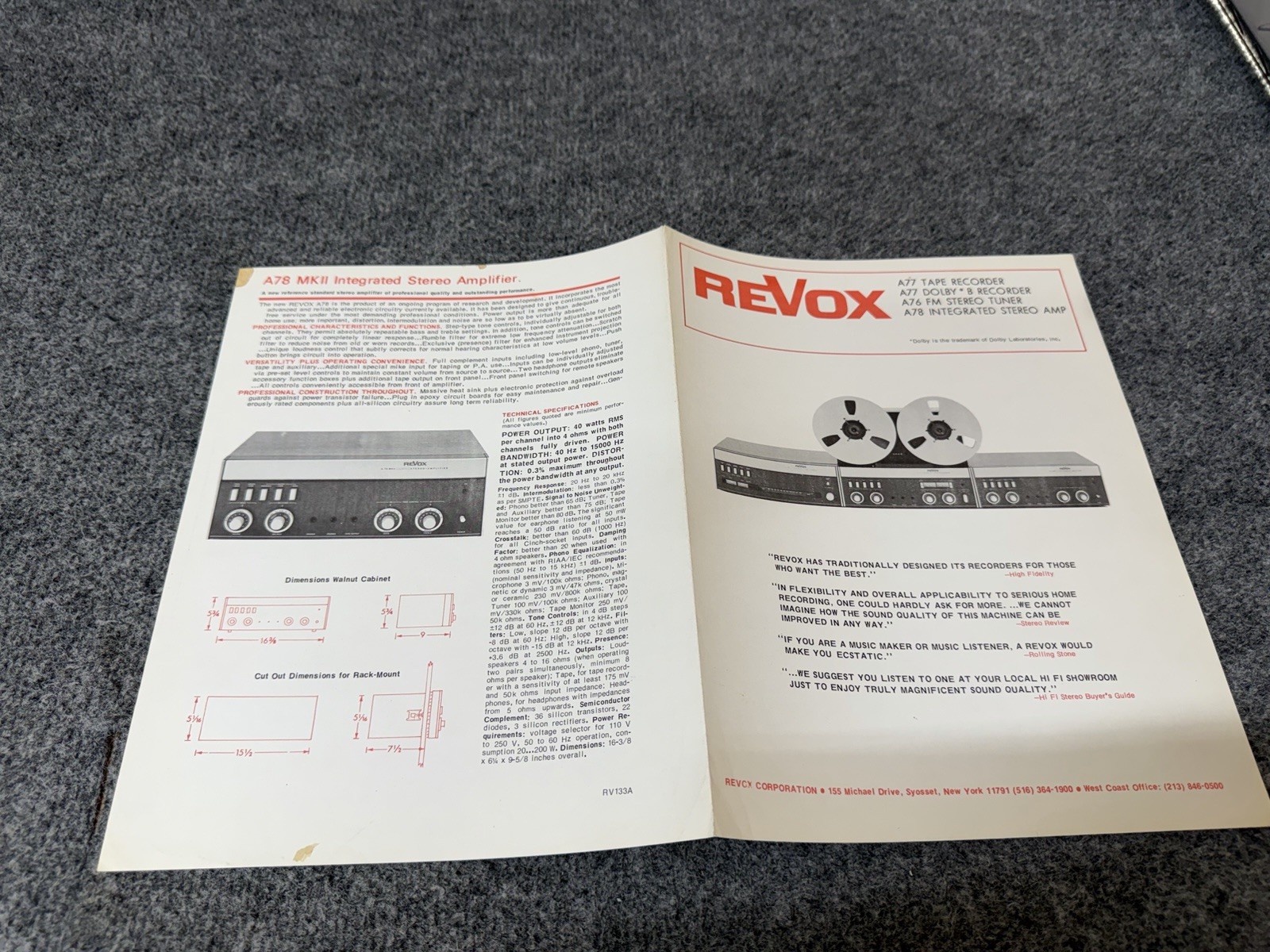 ⭐️Original Revox Stereo Dealer Brochure A76 A77 A78 Reel Amp Tuner MKiii