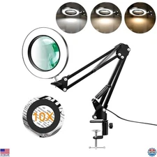 10X Magnifier Desk Lamp with LED Light, 3 Color Modes, Hands-Free Clamp