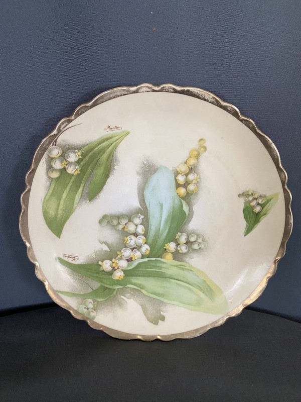 Signed O&EG Royal Austrian Hand Painted Lillies of the Valley Plate Antique