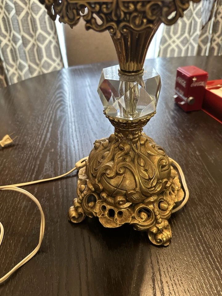 Vintage Gothic Regency Lamp 1970’s Standing Lamp With Stain Blue Glass - Image 2 of 3