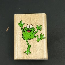 Cute Cartoon Frog Wooden Mounted Stamp Inkadinkado 2 X 1.5 Made In USA