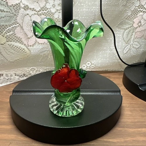Vintage Murano Type Hand Blown Red Flower Ruffled Edge Art Glass Vase