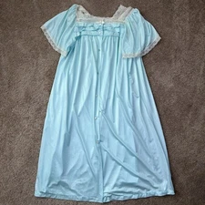 Val Mode Nightgown Robe Set Womens M Green Peignoir Vintage 2 Piece Made in USA