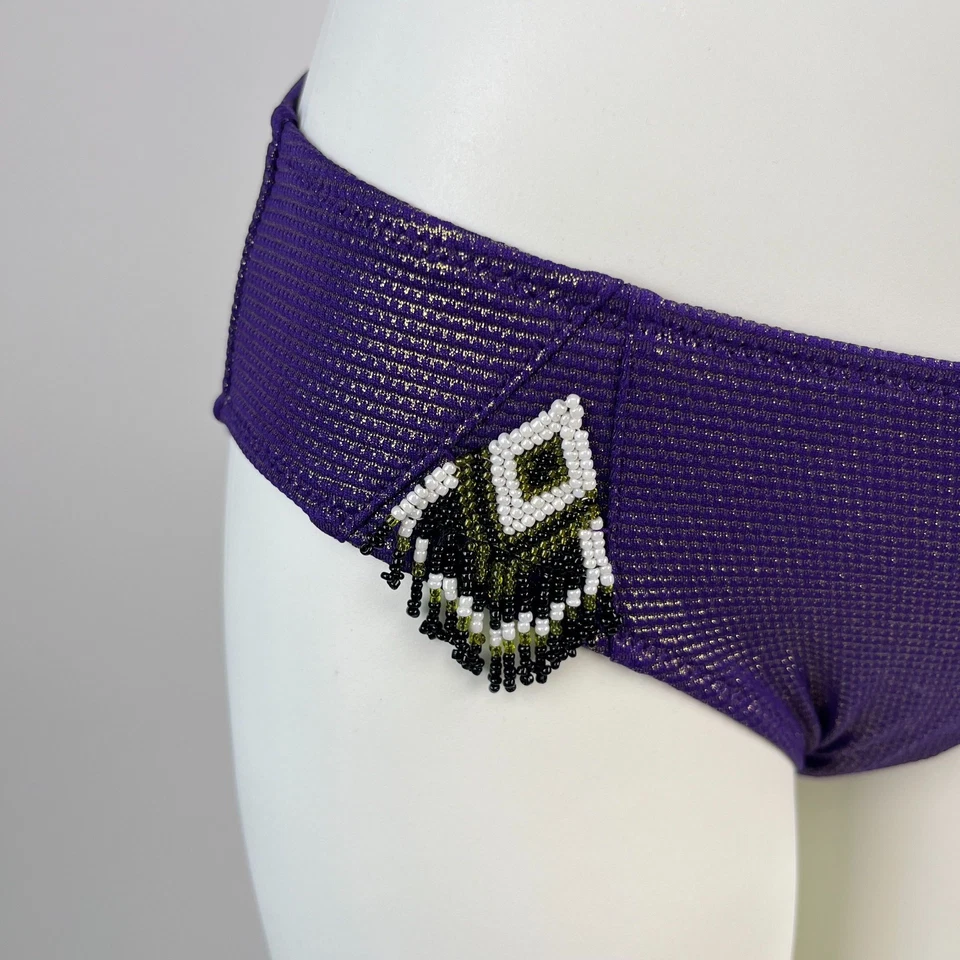 Новый с Ярлыками ELLE бикини комплект фиолетовый золотой бисером кисточки купальный костюм размер B85/XL - Изображение 4 из 4