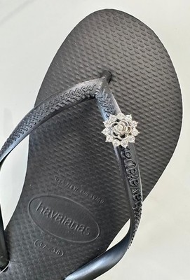 Havaianas Flip Flops Women Slim with Crystal Flowers and Personalized Charm