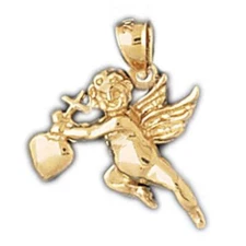 New 14k Yellow Gold Angel Charm Pendant