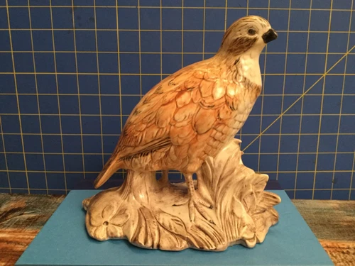 Vintage MCM Holland Mold Quail Bird Hand Painted 7.5" Figurine Signed FLM