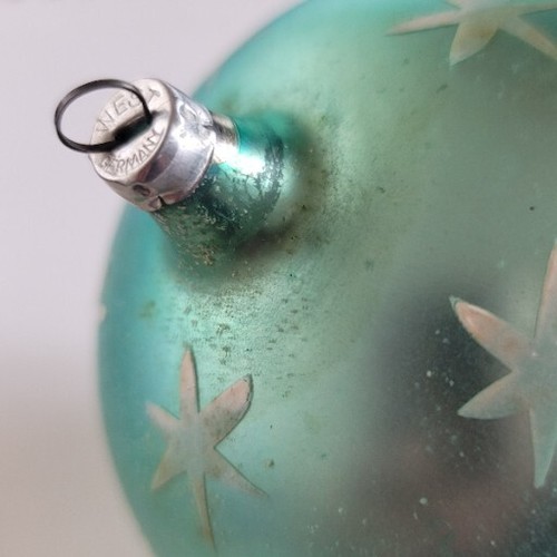 Christmas Ornament Green Ball Stars W Germany Large Vintage Glitter Holiday - Picture 7 of 11