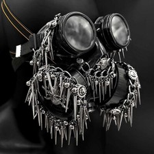 Steampunk Skull Chain Tassels Gas Half Mask with Goggles Halloween Cosplay Prop