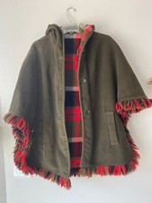 Vintage Olive Green Plaid Reversible HOODED Cape, size S/M