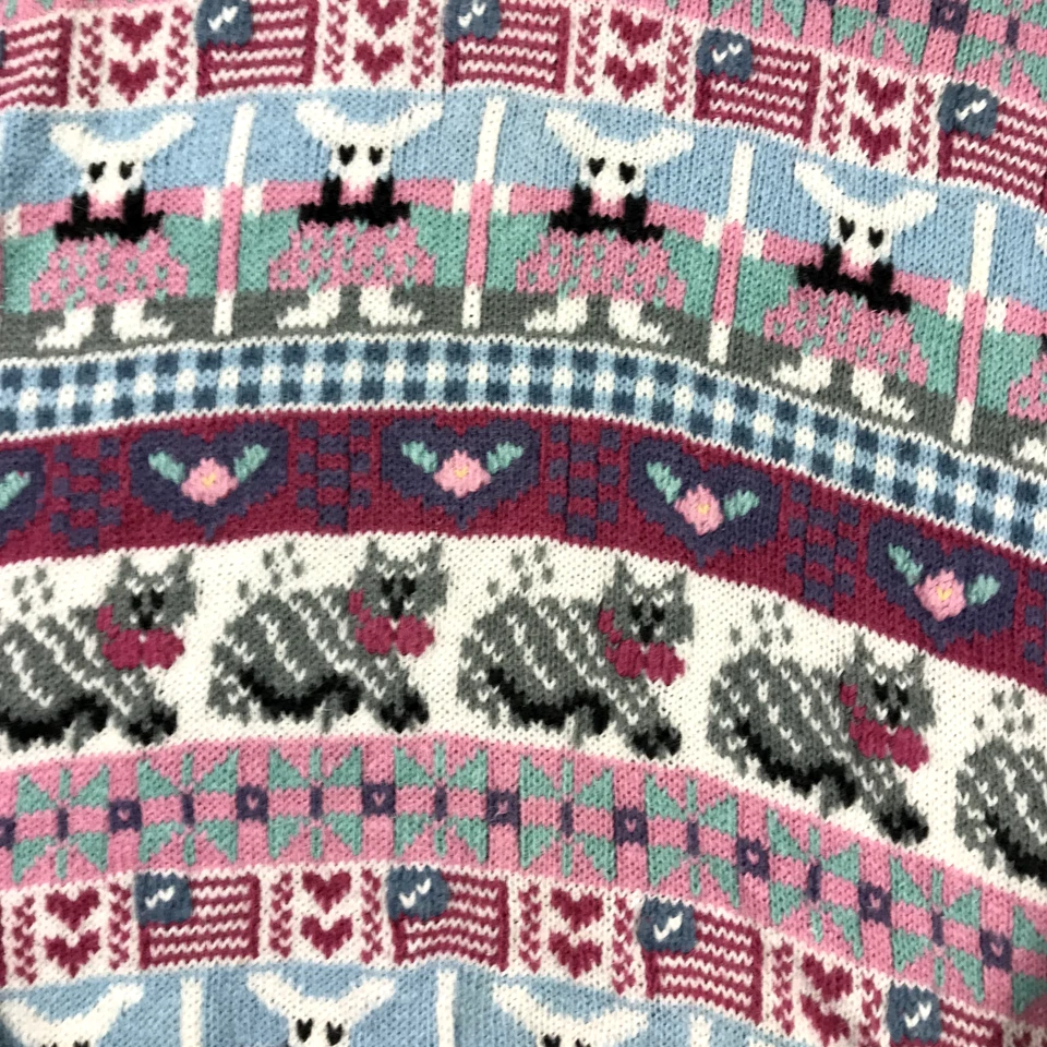 Suéter de Colección Bordado a Mano para Mujer Medio Rosa Fair Isle Cuello Redondo Pullover Foto 3 de 4