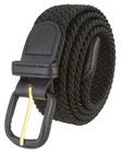 Black Stretch Belt Leather Covered Buckle Woven Elastic Stretch Belt 1-1/4" Wide