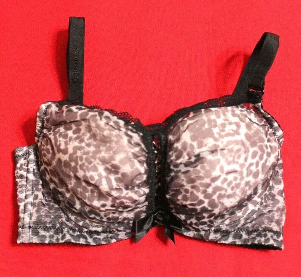 Leopard print pink/black underwire push-up Bra- Satin bow - Size 28A