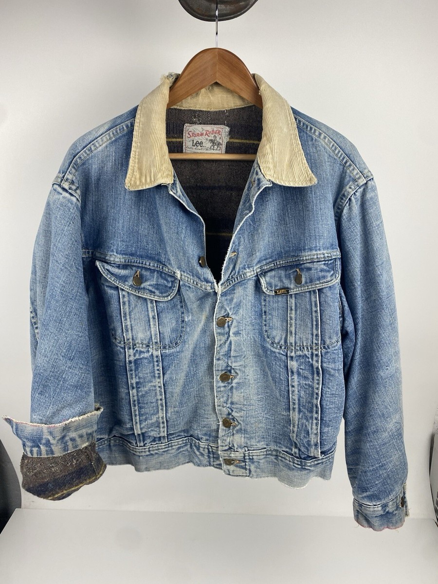 Distressed LEE Storm Rider Denim Jean Corduroy Jacket Blanket